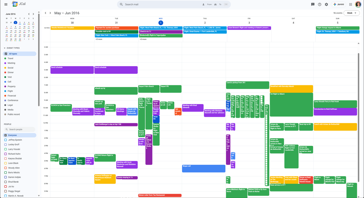 エプスタインの20年分の予定が「Googleカレンダー」になった