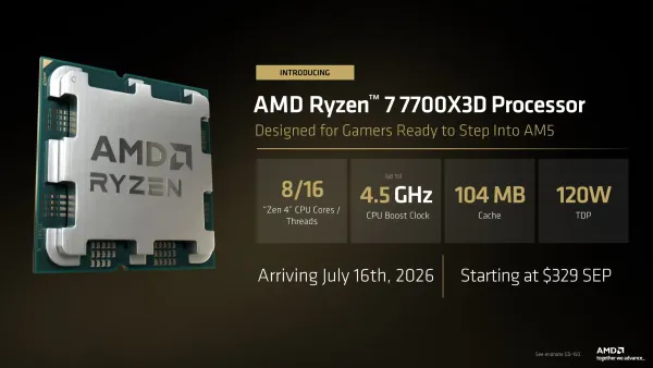 Ryzen 7 7700X3D、329ドルで7月発売